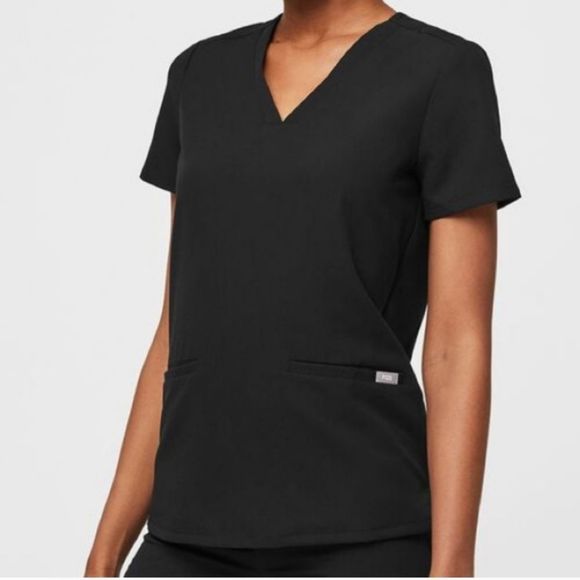 Figs Classic Black V-Neck Short Sleeve Top - Picture 9 of 12